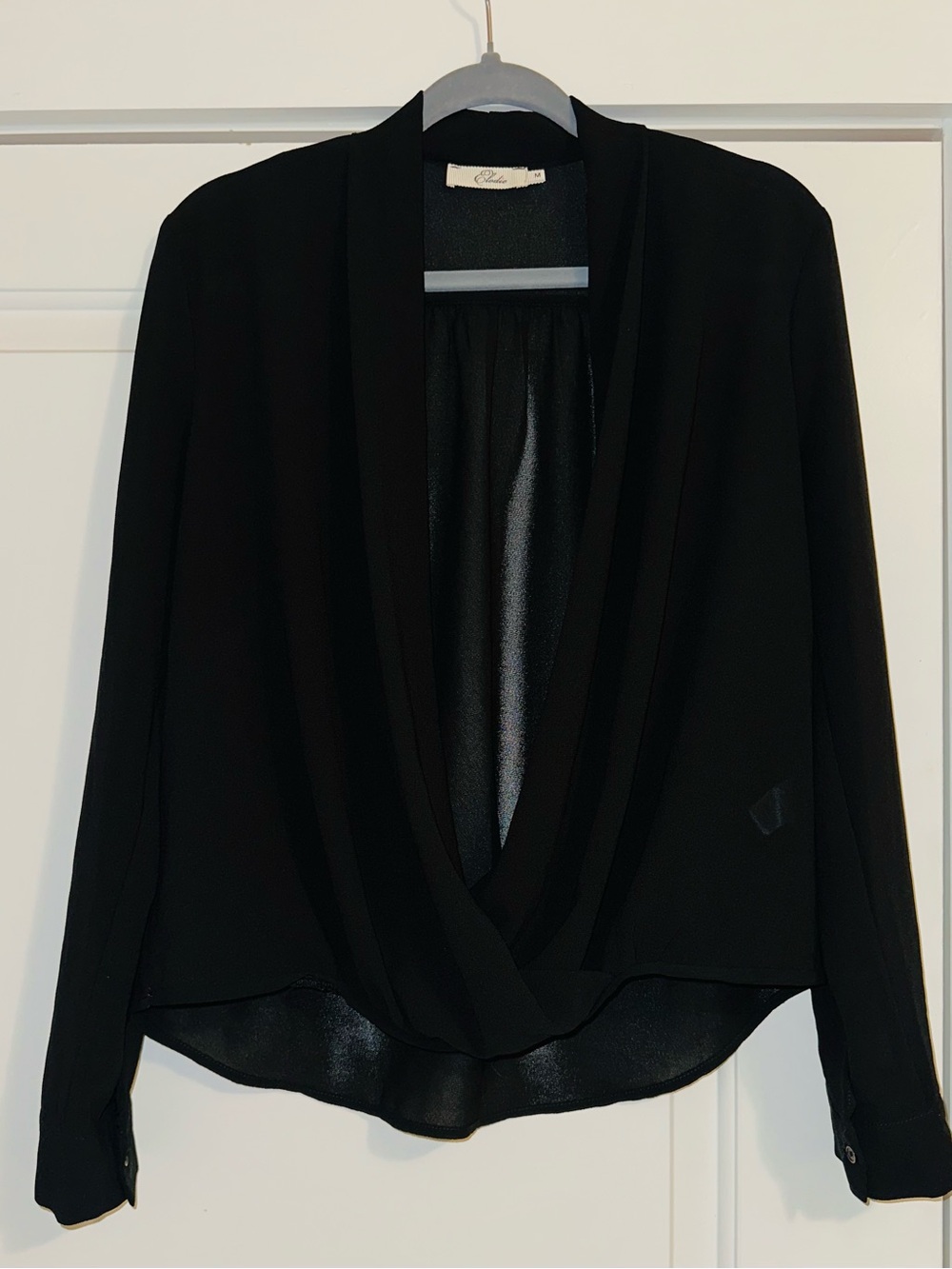 Elodie Black Sheer Mesh Wrap Front Blouse